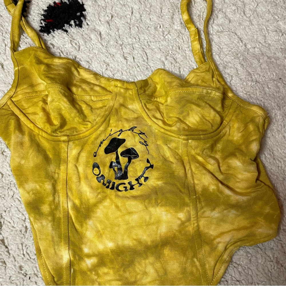 NWT Omighty mushroom yellow corset crop tank top